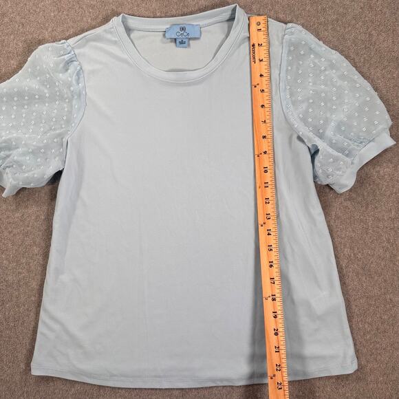 CeCe Swiss Dot Short Sleeve Crew Neck Blouse Women's Medium Blue - Picture 4 of 7